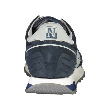 Back view of Napapijri Blue Leather Mens Sneaker showcasing the logo and design details.