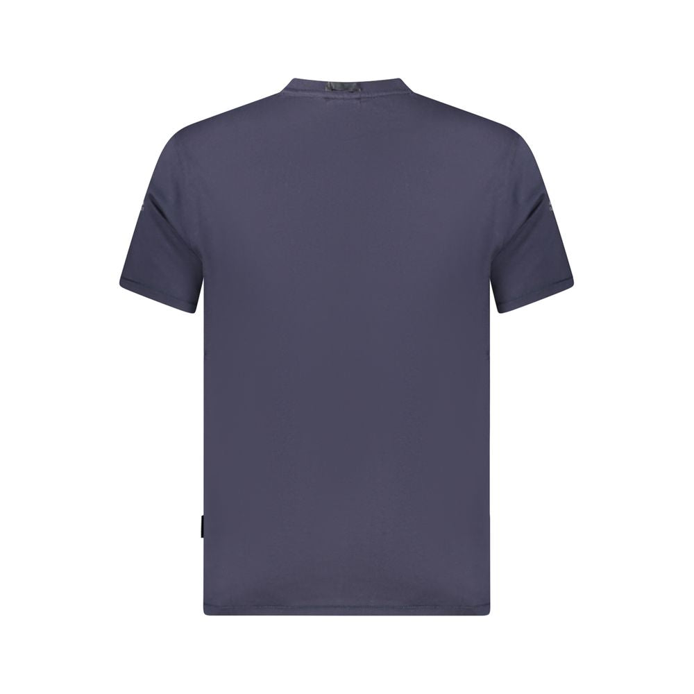 Back view of Napapijri Blue Organic Cotton Men T-Shirt showcasing eco-friendly design and classic style.