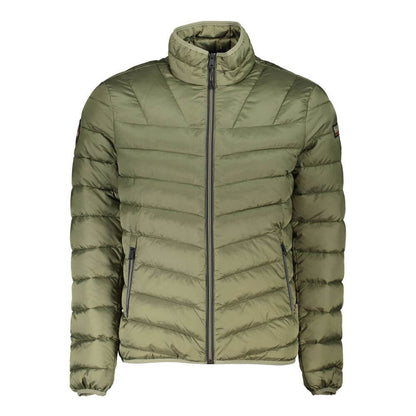 Napapijri Green Polyamide Men Jacket with zip closure and pockets, featuring iconic logo, perfect for modern explorers.