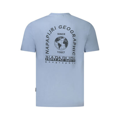 Napapijri Light Blue Cotton Men T-Shirt with logo print on the back
