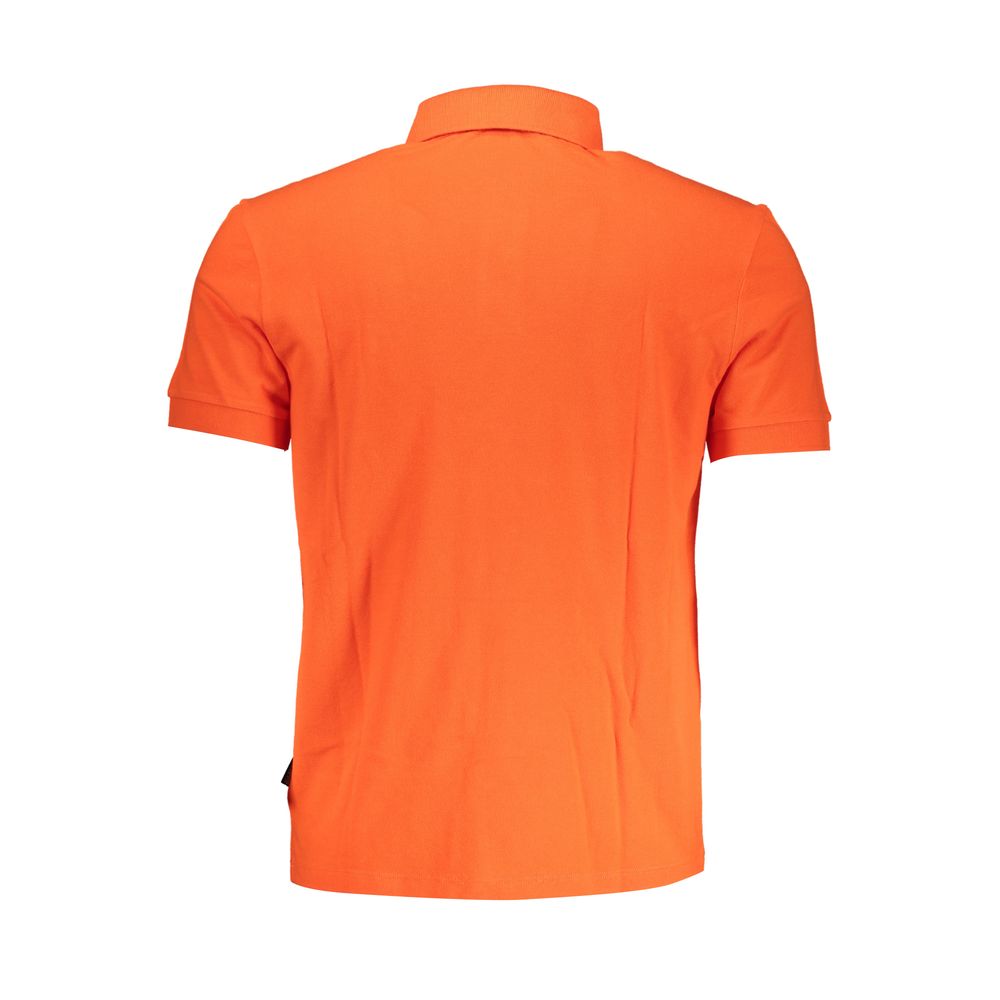 Rear view of Napapijri Pink Contrast Detail Polo Shirt, showcasing short sleeves and premium cotton fabric.
