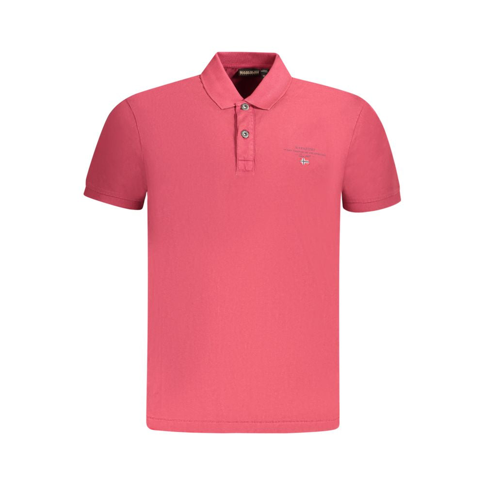 Napapijri Red Cotton Men Polo Shirt with logo embroidery and short sleeves, showcasing casual elegance and comfort.