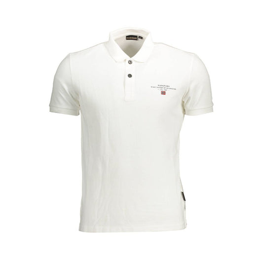 Napapijri White Cotton Men Polo Shirt with short sleeves, featuring print details and embroidery, made of breathable cotton for casual occasions.