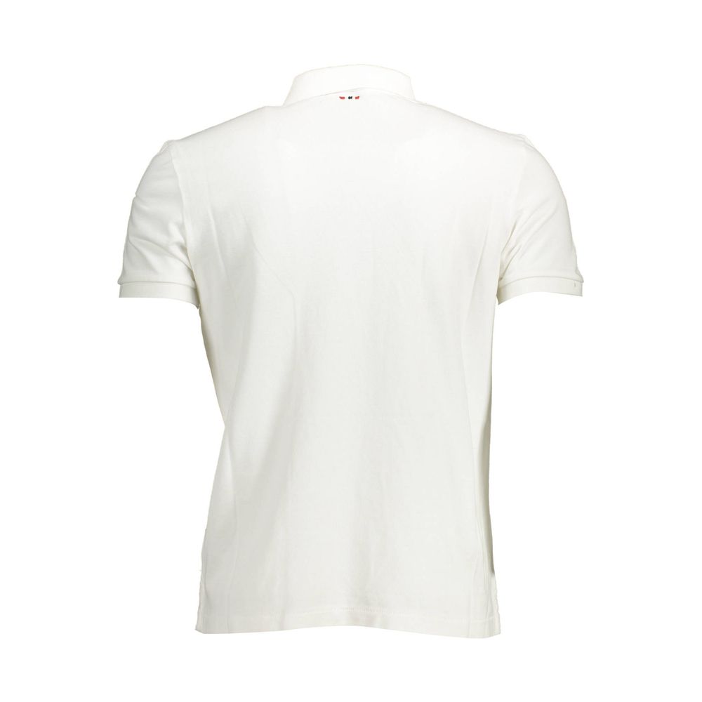 Rear view of Napapijri White Cotton Men Polo Shirt with iconic logo and elegant embroidery on pristine white fabric.