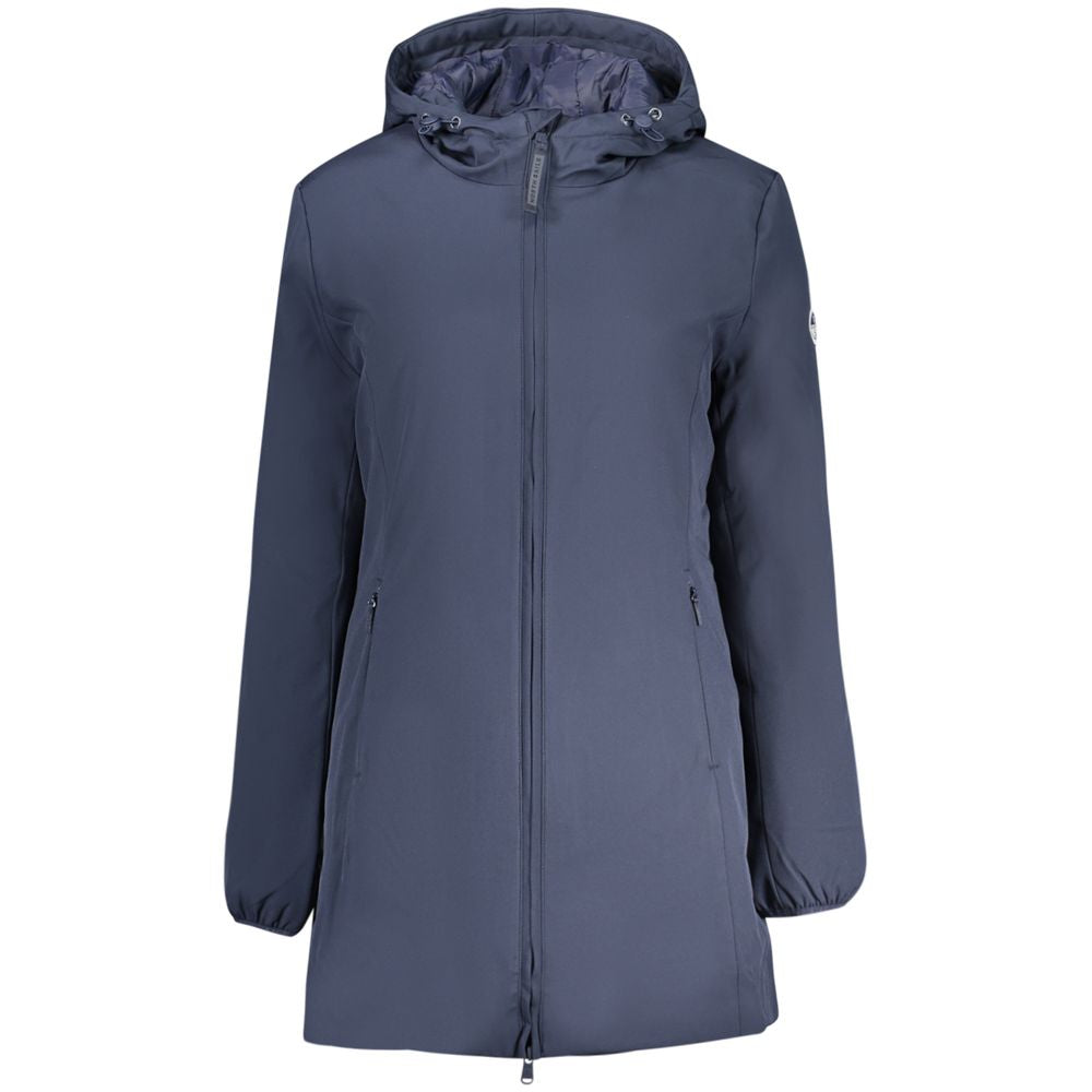 North Sails Blu Polyester Women's Jacket, water-resistant, sustainable, with logo applique and multiple pockets, front view