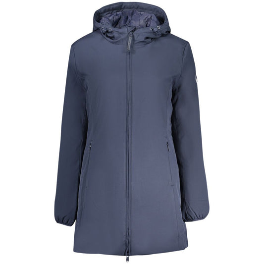 North Sails Blu Polyester Women's Jacket, water-resistant, sustainable, with logo applique and multiple pockets, front view