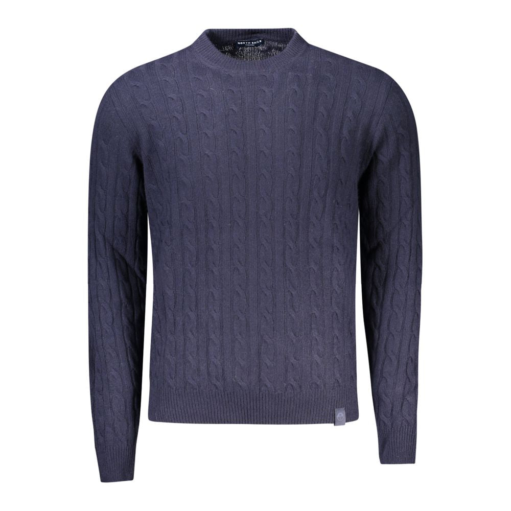 North Sails Blue Wool Men Sweater with twist patterns and logo, luxurious cashmere blend, ideal for stylish comfort and warmth.