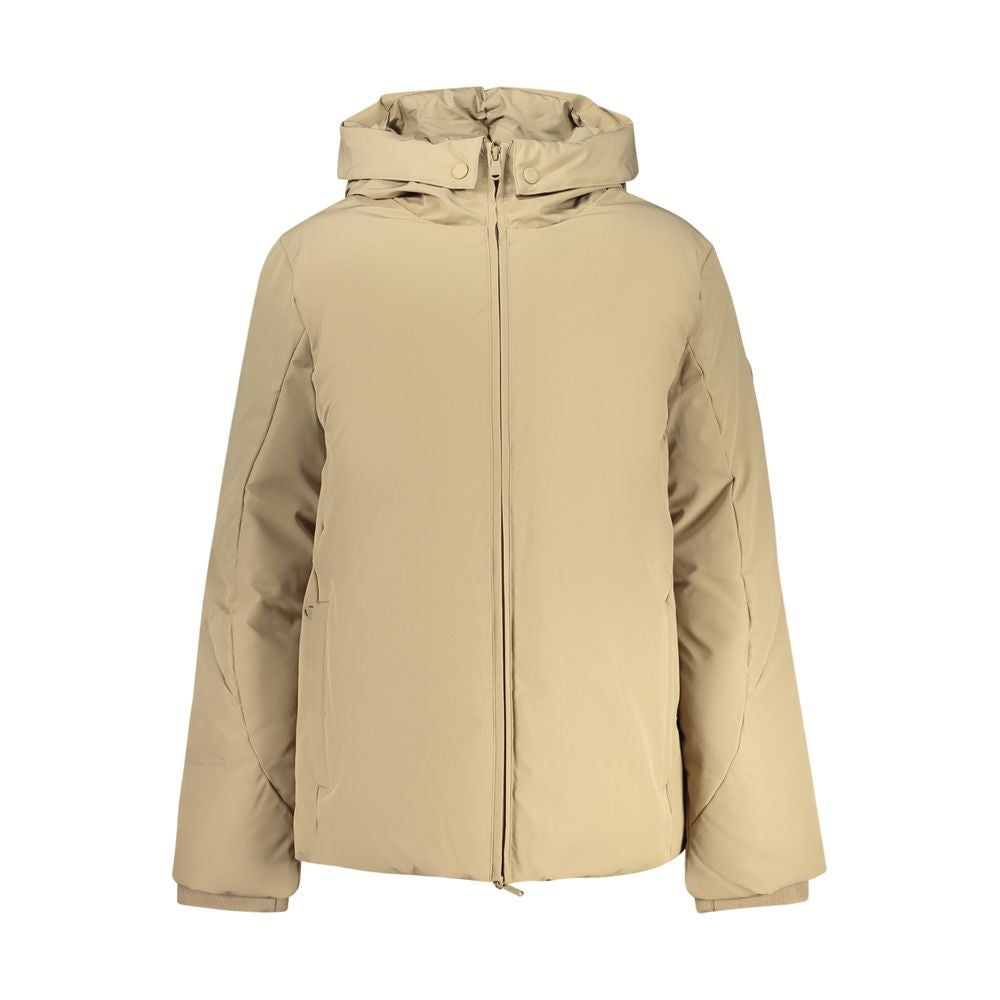 North Sails Brown Polyester Jackets & Coat with hood and zip, featuring long sleeves and external pockets with contrasting details.