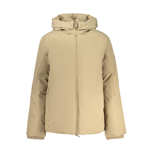 North Sails Brown Polyester Jackets & Coat with hood and zip, featuring long sleeves and external pockets with contrasting details.