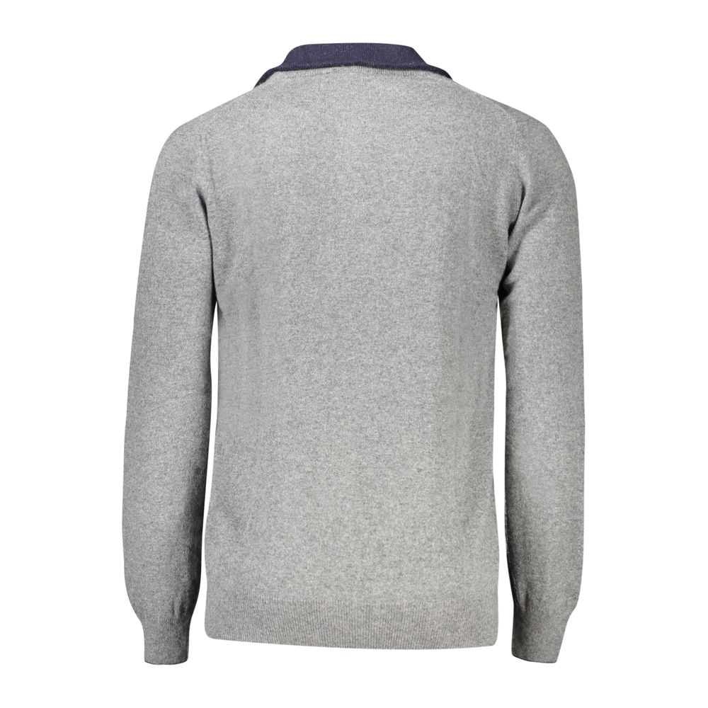Back view of North Sails Gray Wool Men Sweater showcasing the chic knit design and iconic brand logo.