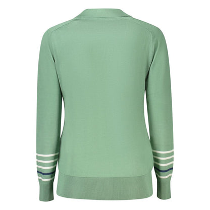 North Sails Green Cotton Women Sweater with long sleeves and V-neck, showcasing casual sophistication and unique style details.