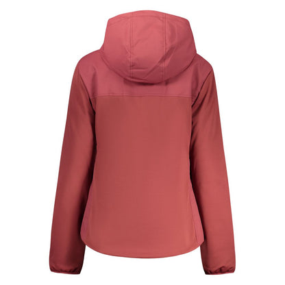 North Sails Red Polyester Jackets & Coat, back view of women’s hooded jacket featuring long sleeves and logo applique.