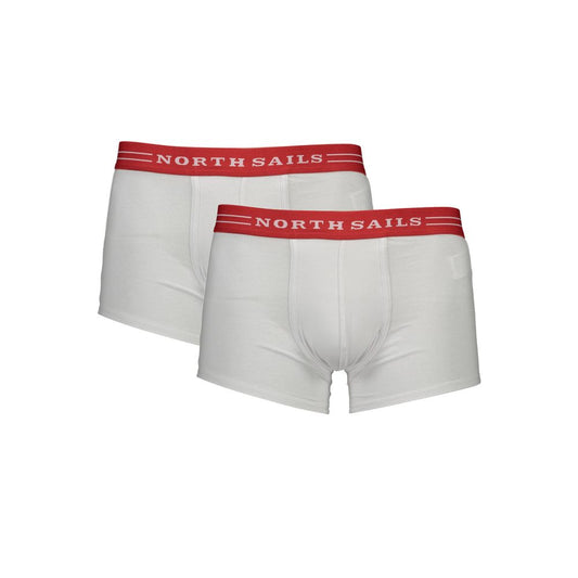 North Sails White Cotton Men Boxer with red elastic waistband, pack of two, showcasing comfort and style for modern men.