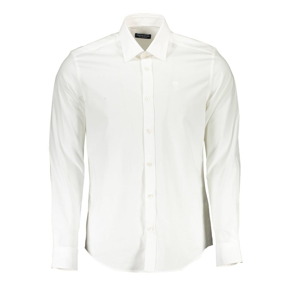 North Sails White Cotton Men Shirt with Italian collar and logo, showcasing classic sophistication and seamless button-up design.