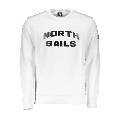 North Sails White Cotton Men's Sweater with logo, casual and stylish crew neck sweatshirt for men.