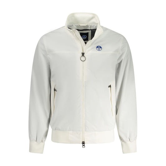 North Sails White Polyamide Men Jacket with zip closure and pockets, showcasing sleek design and subtle branding, ideal for modern men.