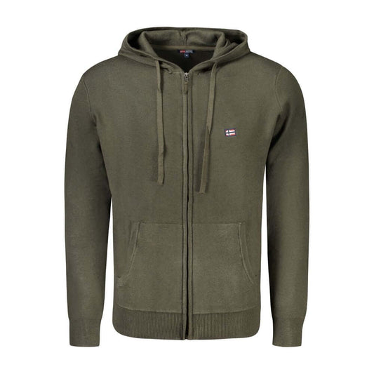 Norway 1963 Green Polyamide Men Cardigan with hood and pockets, stylish design with embroidered logo, luxury and comfort for trendsetters