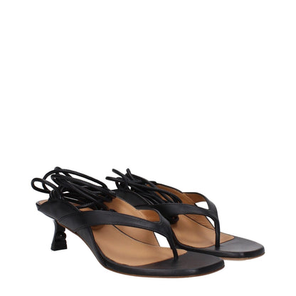 Off-White Black Leather Flip-Flop Sandals with self tie closure and mid heels