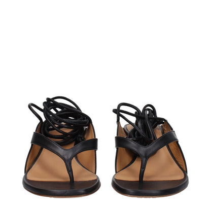 Off-White Black Leather Flip-Flop Sandals with self tie closure, open toe design, and mid heels, MPN OWIH057LEA0011009