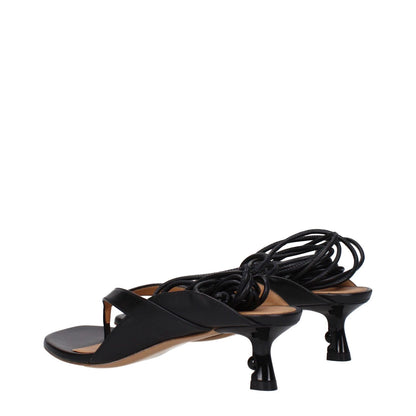 Off-White Black Leather Flip-Flop Sandals with self tie closure and 5.5 cm mid heels, showcasing open toe design.