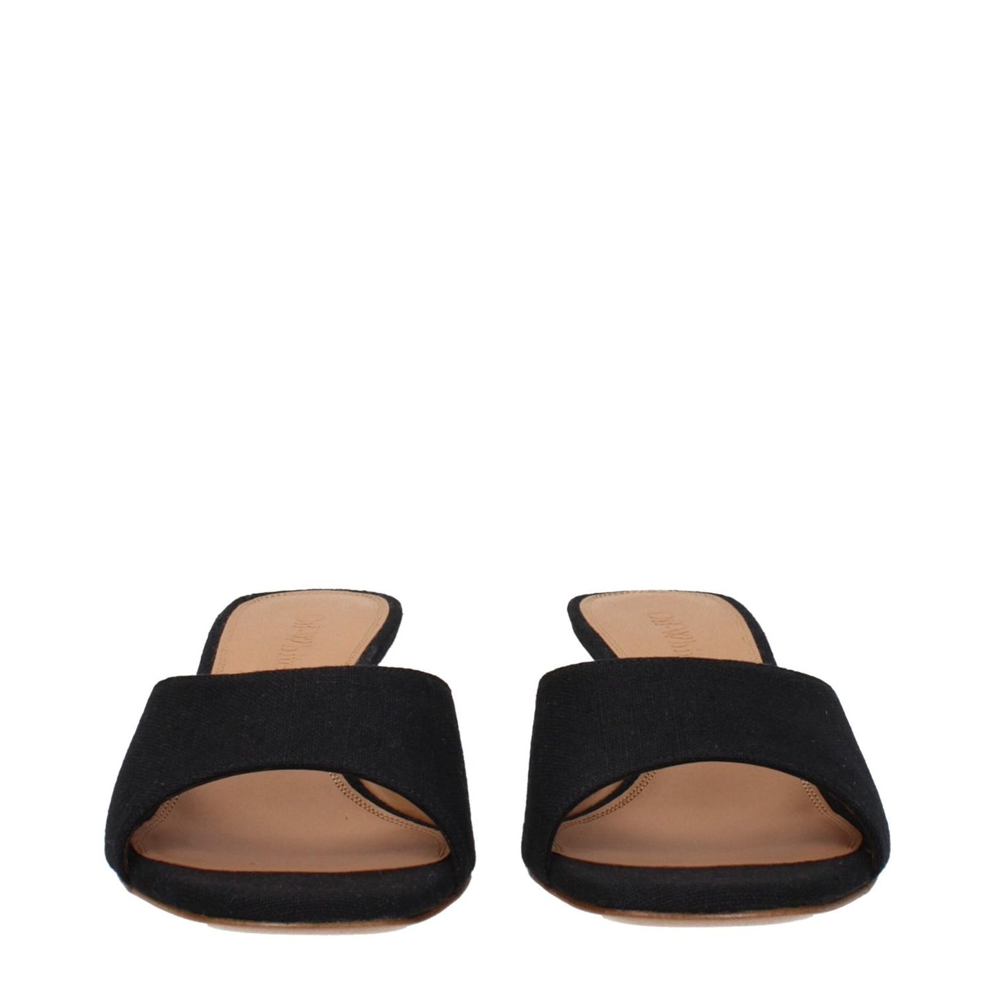 Off-White Black Linen Flat Sandals, open toe, leather sole, mid heels, MPN: OWIJ027FAB0011009, code F80832