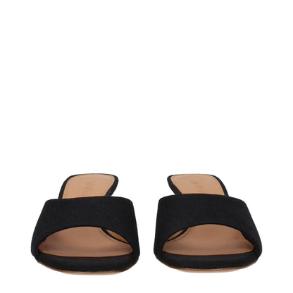 Off-White Black Linen Flat Sandals, open toe, leather sole, mid heels, MPN: OWIJ027FAB0011009, code F80832