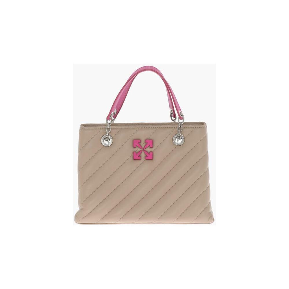 Off-White Off-White Quilted Leather JACKHAMMER Tote Bag with Contrasting Details OFP597809GD 1728,74866327712,Bags,Beige,New with tags,Off-White,Tote Bags - Women - Bags,Women,Women - Bags