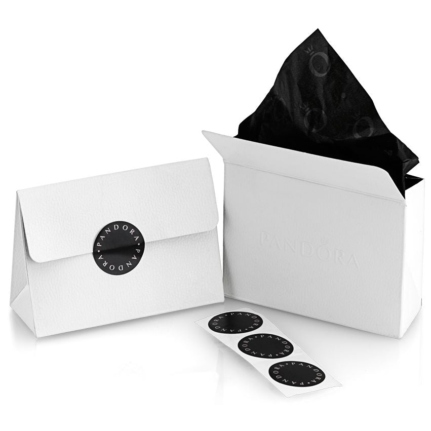 Official packaging for PANDORA JEWELRY Mod. 792829C00 with box, envelope, and stickers featuring the logo.