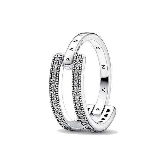 PANDORA JEWELS Mod. SIGNATURE LOGO & PAVE DOUBLE BAND - RING - Size 52JEWELRY,Lady,Ring