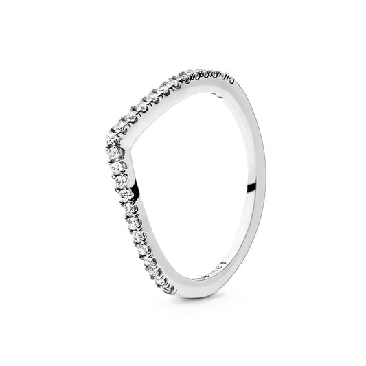 PANDORA JEWELS Mod. WISHBONE SILVER - RING WITH CLEAR CUBIC ZIRCONIA - Size 58 PANDORA