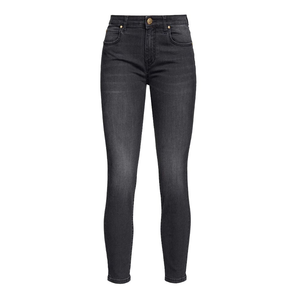 PINKO Black Cotton Women Jeans with Love Birds embroidery, cropped skinny-fit, comfortable and contouring silhouette.