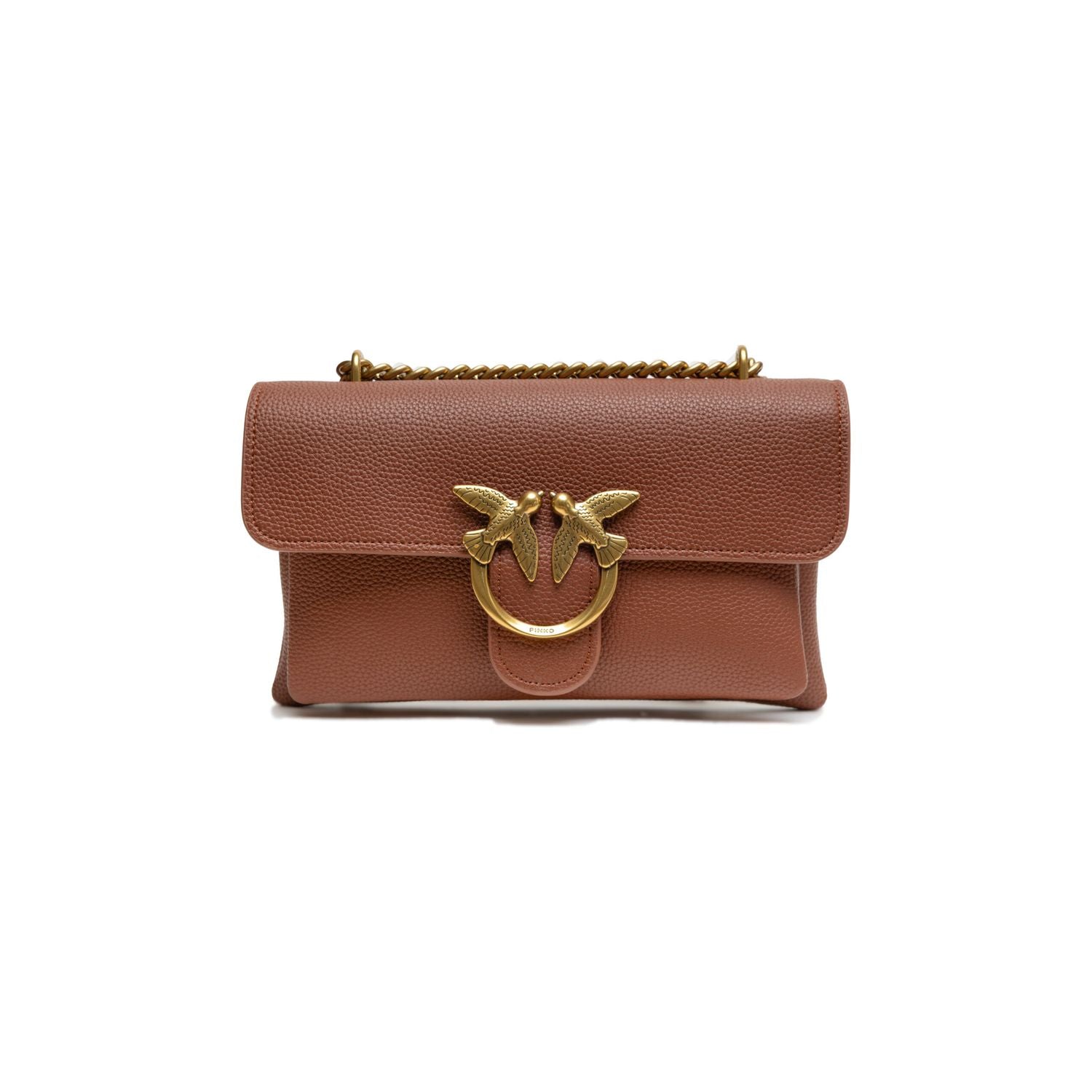 PINKO Brown Leather Love Boucle Riga Shoulder Bag