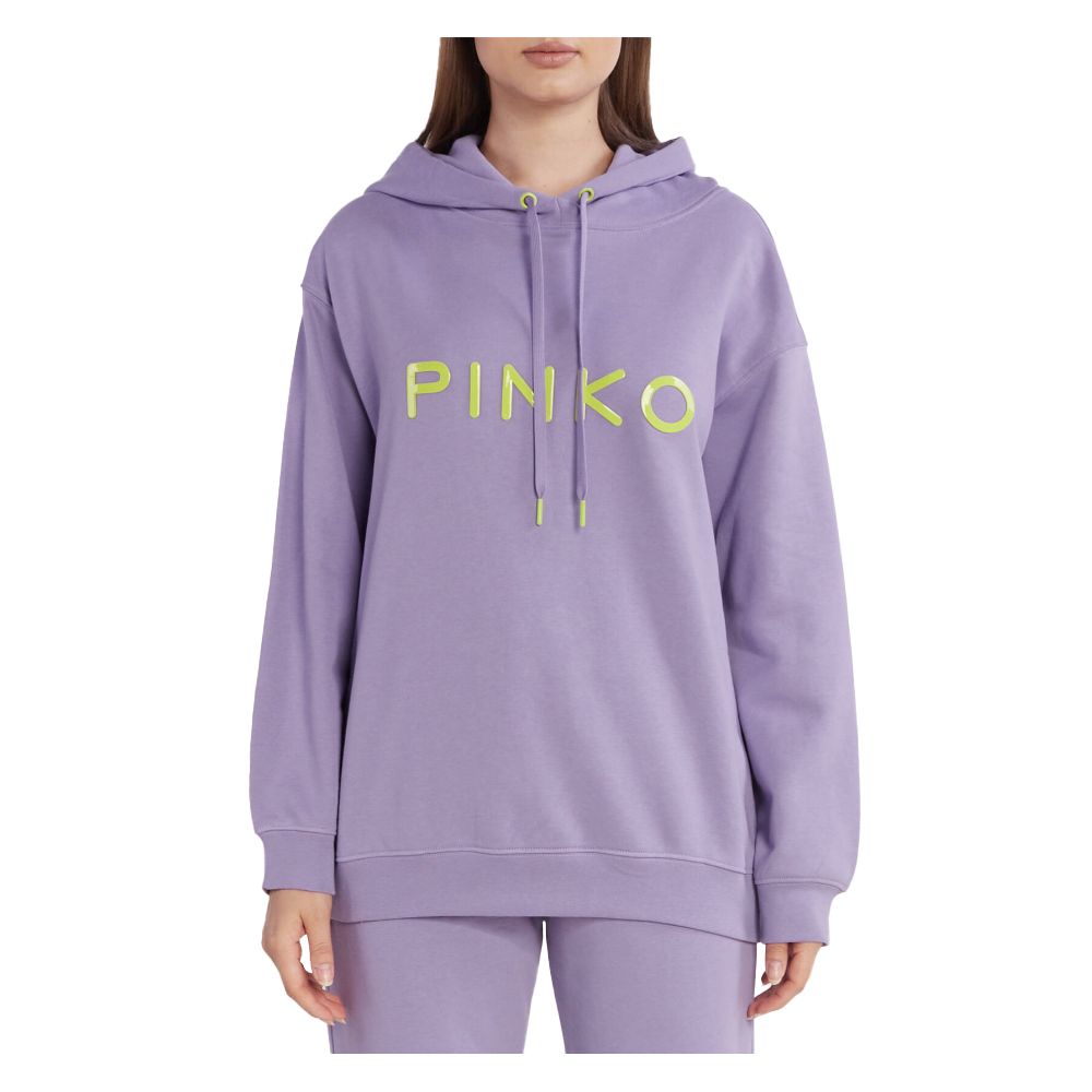 PINKO Purple Cotton Women Sweater with rubber logo on front, stylish and comfortable hoodie for trendsetters, crafted from high-quality cotton.