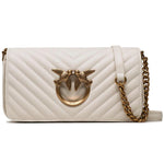 PINKO White Calfskin Women Crossbody Bag with bird detail and adjustable strap, luxurious matelassé design, flap closure, elegant style