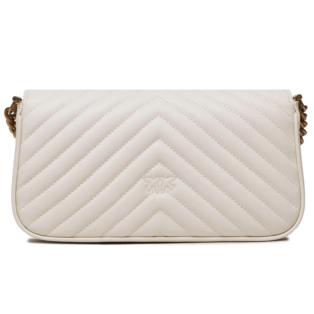 Back view of PINKO White Calfskin Women Crossbody Bag with quilted design and bird detail.