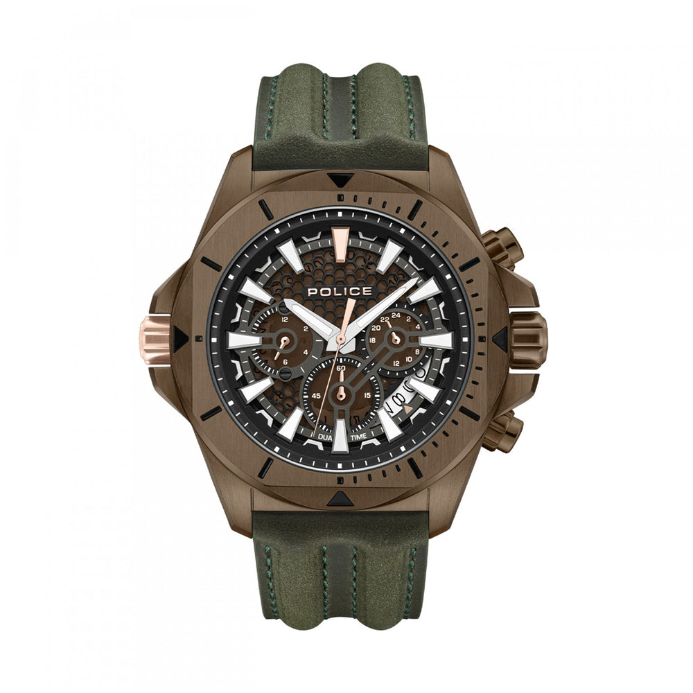 POLICE WATCHES Mod. PEWGF0054502 with green strap and bronze case.