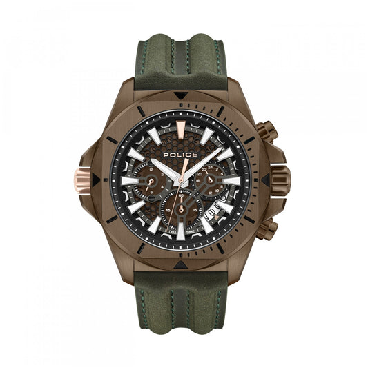 POLICE WATCHES Mod. PEWGF0054502 with green strap and bronze case.