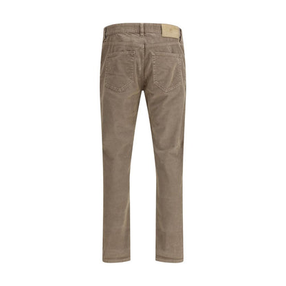 Back view of PT Torino Beige Cotton Casual Pants with signature leather patch, showcasing corduroy design and five-pocket style.
