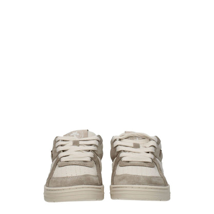 Front view of Palm Angels Beige Fabric Low Top Sneakers with suede and rubber sole.