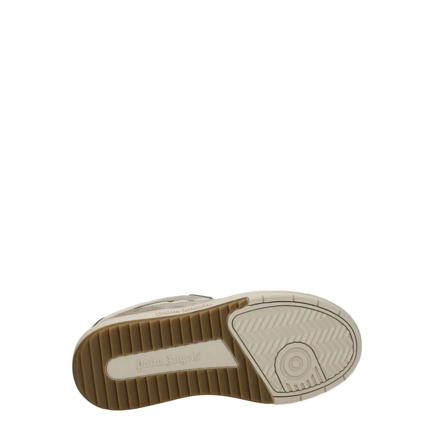 Palm Angels Beige Fabric Low Top Sneakers sole view, featuring durable rubber sole in camel color, highlighting sporty glam design elements.