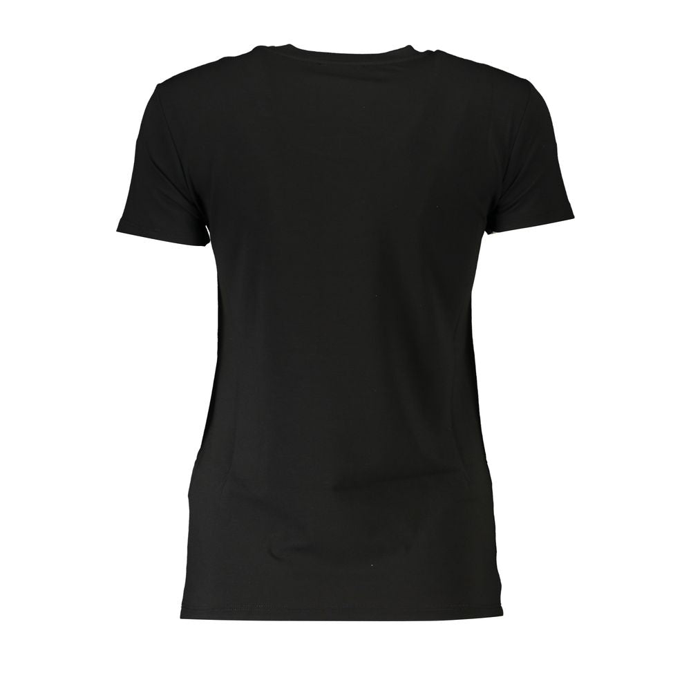 Back view of Patrizia Pepe Black Organic Cotton Women T-Shirt with sleek short sleeves and crew neck design.