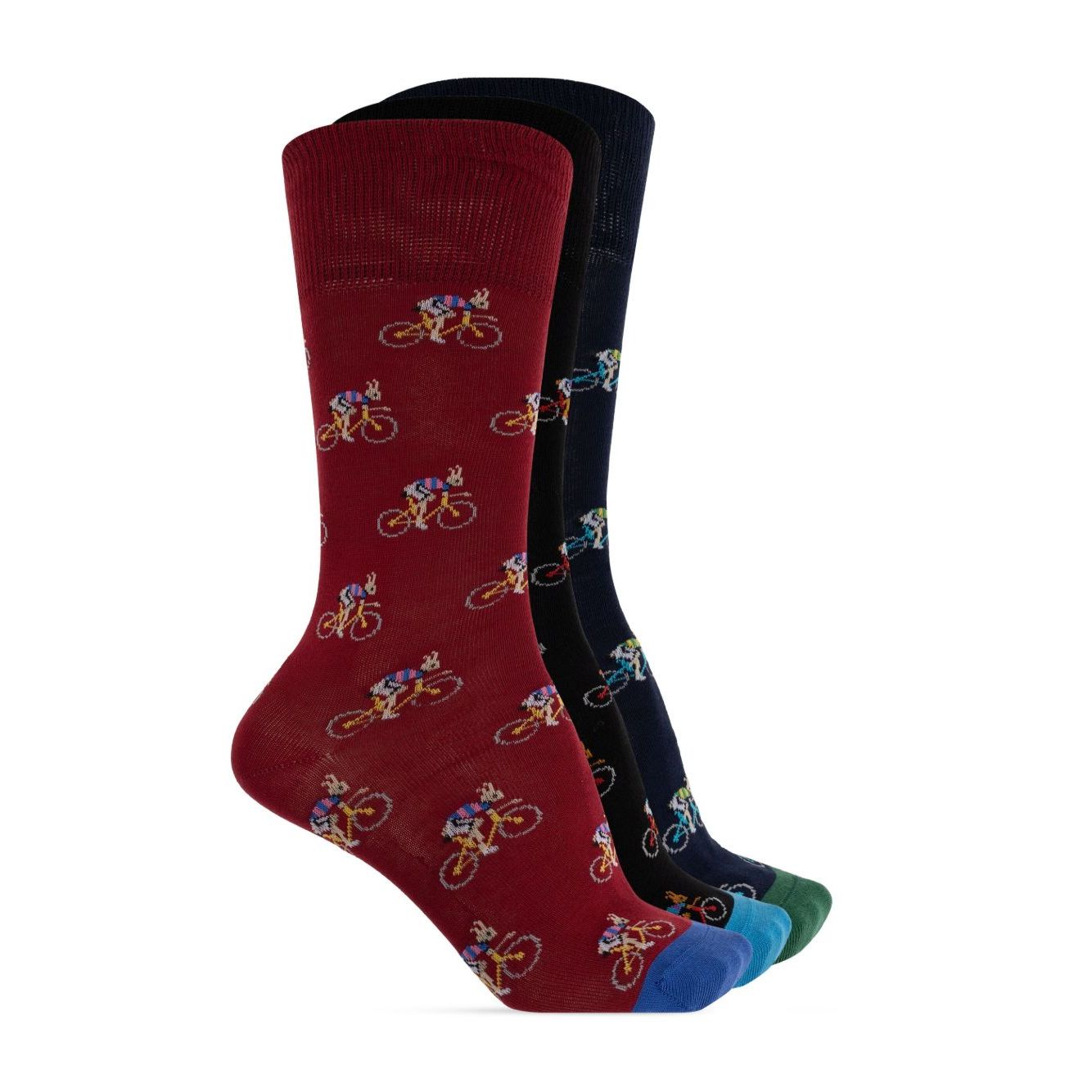 Paul Smith Underwear MultiColour burgundy patterned jacquard ribbed trim socks - 3 pack