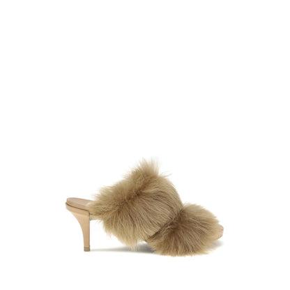 Pedro García Beige Leather Stiletto Heel Sandals with fur trim and open toe, luxurious styling for an elegant and bold fashion statement.