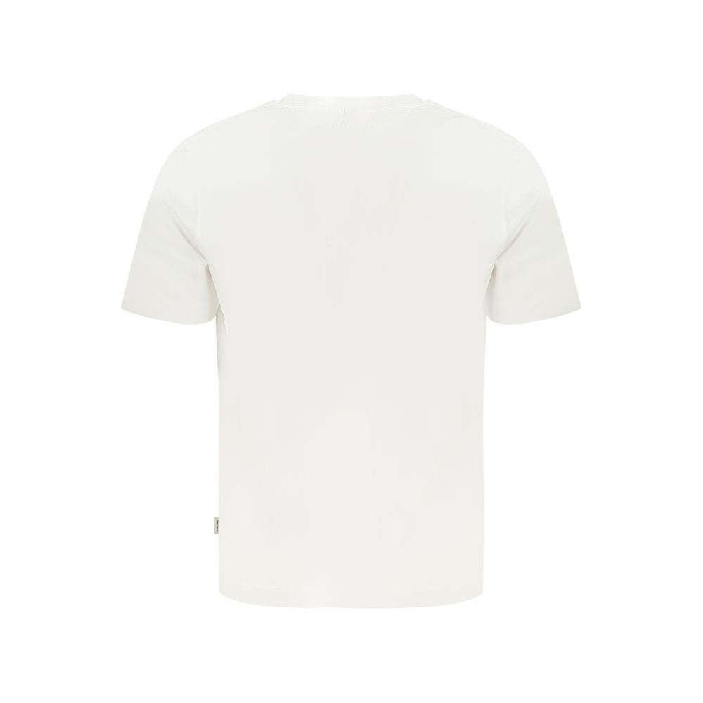 Back view of Pepe Jeans White Cotton T-Shirt with short sleeves, crew neck, logo print, 100% sustainable cotton