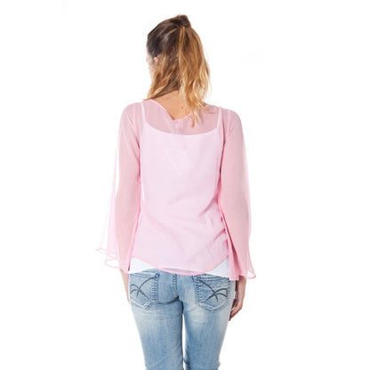 Back view of Phard Pink Silk Women Top with long sleeves and elegant design