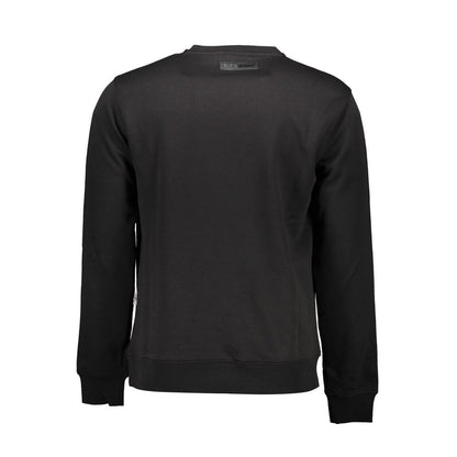 Rear view of Plein Sport Black Cotton Men Sweater with contrasting details and logo print, showcasing bold athleisure style.