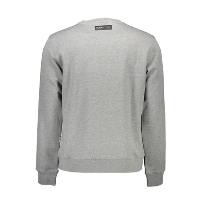 Back view of Plein Sport Gray Cotton Men Sweater with logo and long sleeves.
