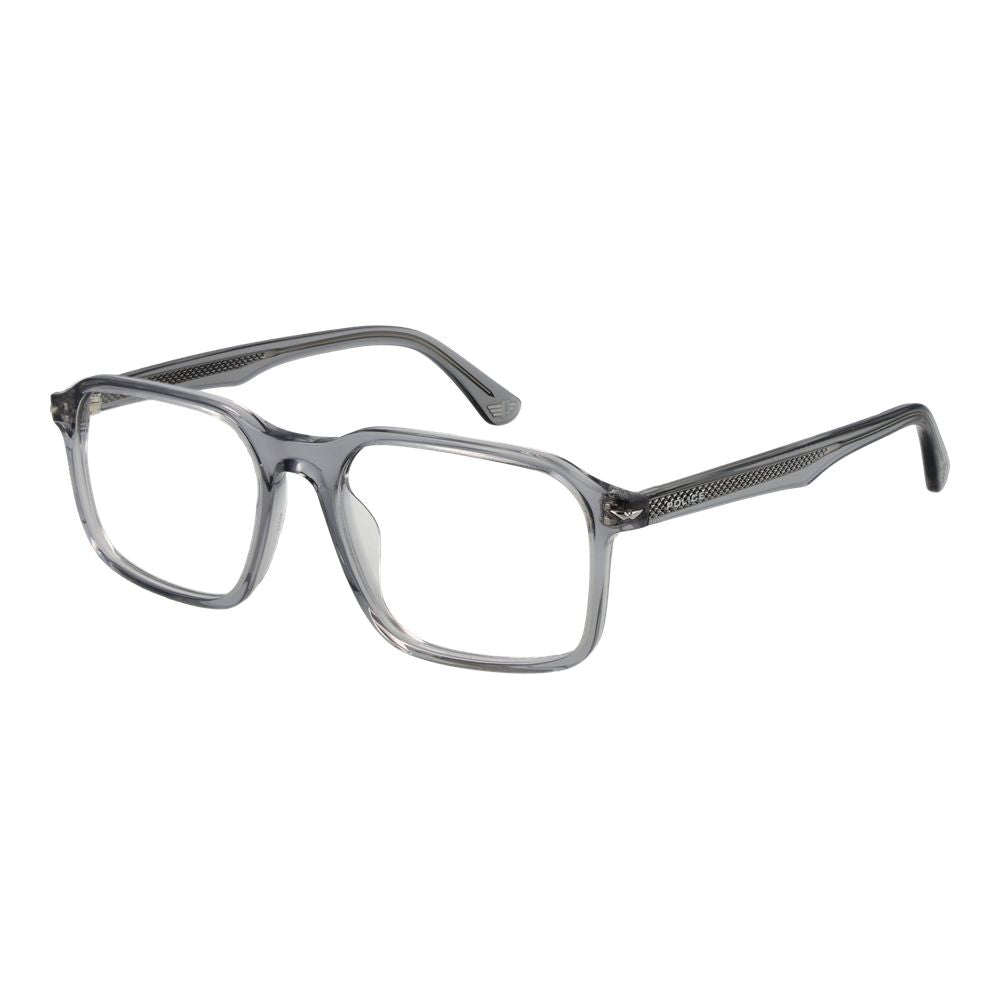 Police Gray Cellulose Acetate Glasses (Frames) for men in full-rim rectangle style made of cellulose acetate with demo plastic lenses.