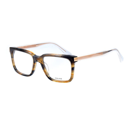 Police Green Plastic Frames, men's glasses model VPLF03N5306DA in green plastic with dimensions 53/18/145 mm.