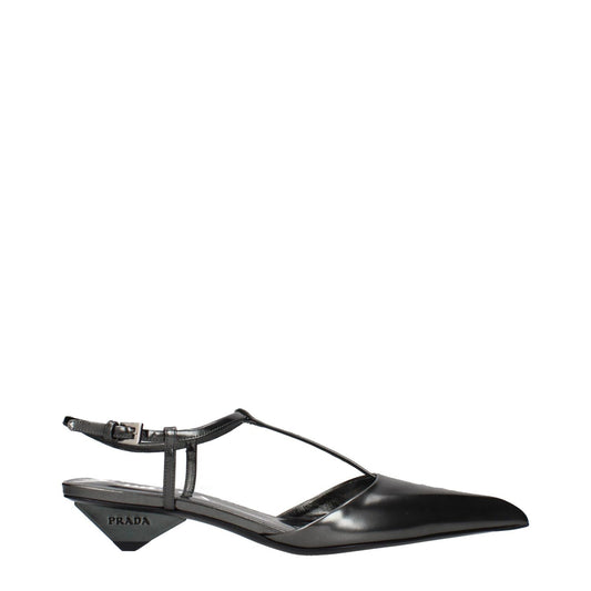 Prada Gray Leather Flat Sandals1728,75667636384,EU36.5/US6.5,Flat - Sandals - Shoes,Gray,New with tags,Prada,Sandals - Shoes,Shoes,Women